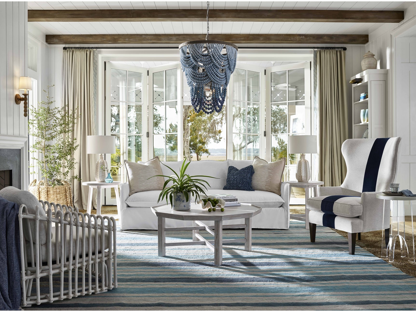 Surfside Nomad Snow/Navy Wing Chair - Ornate Home