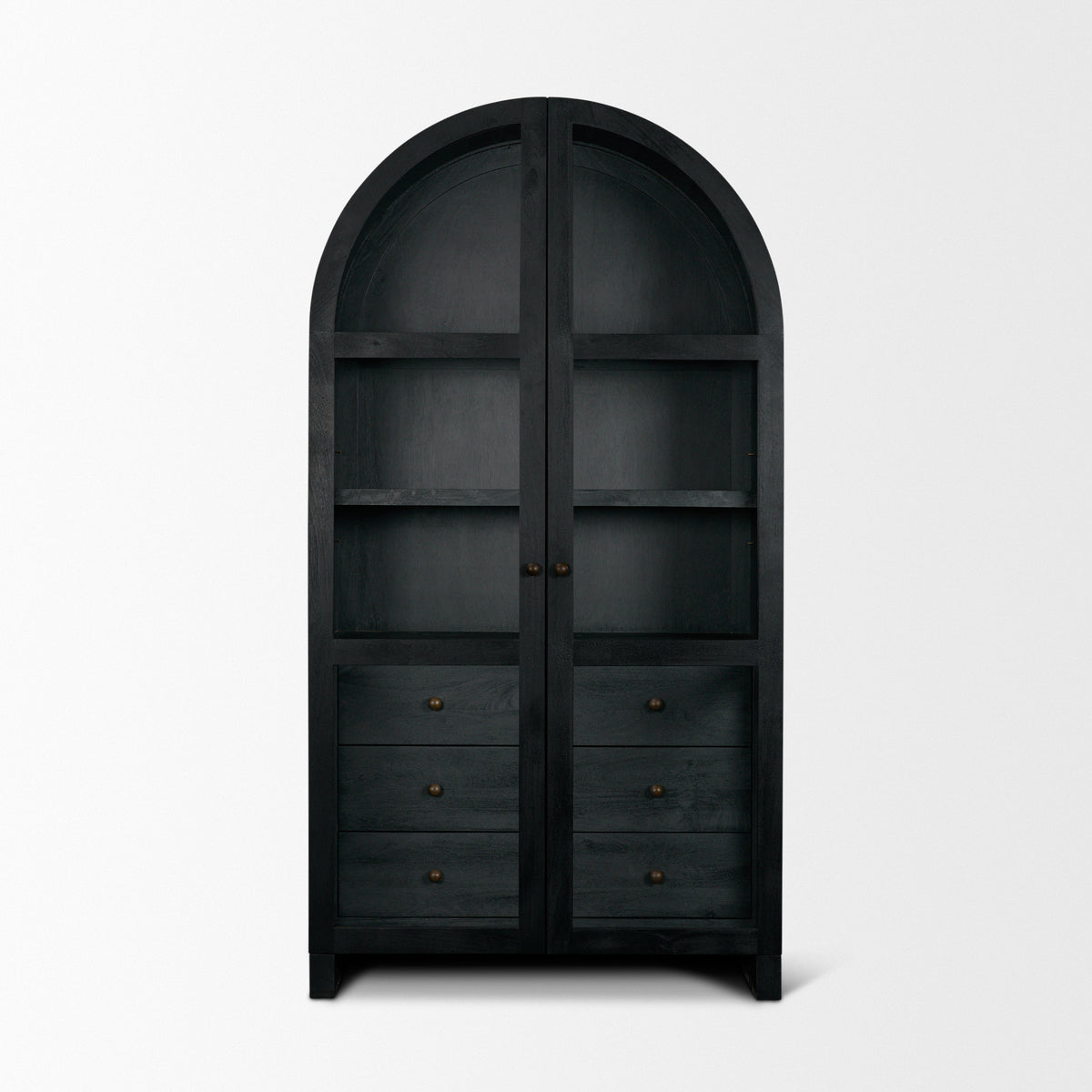 Suri Black Wood with Glass Doors Arched Curio Cabinet - Ornate Home