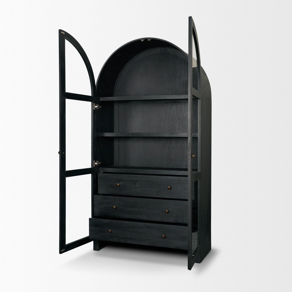 Suri Black Wood with Glass Doors Arched Curio Cabinet - Ornate Home