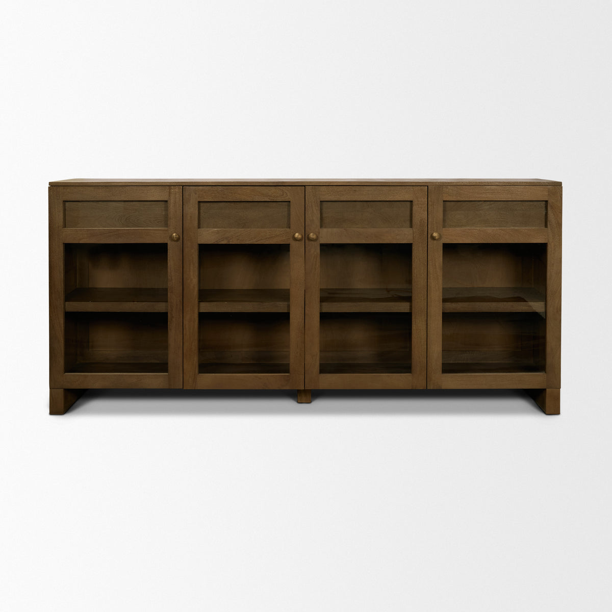 Suri Medium Brown Wood with Glass 4-Door Closed Sideboard - Ornate Home