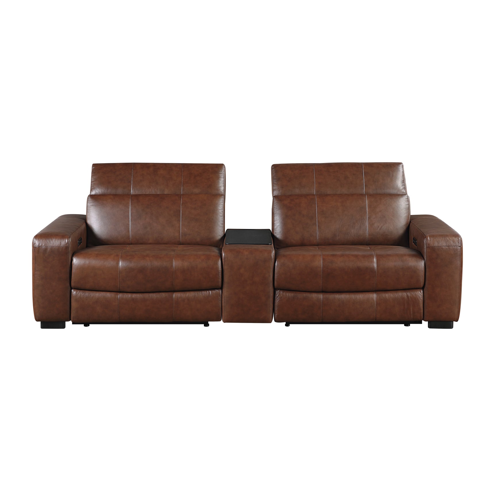 Sutton Brown Power Double Reclining Loveseat w/ Center Console - Ornate Home