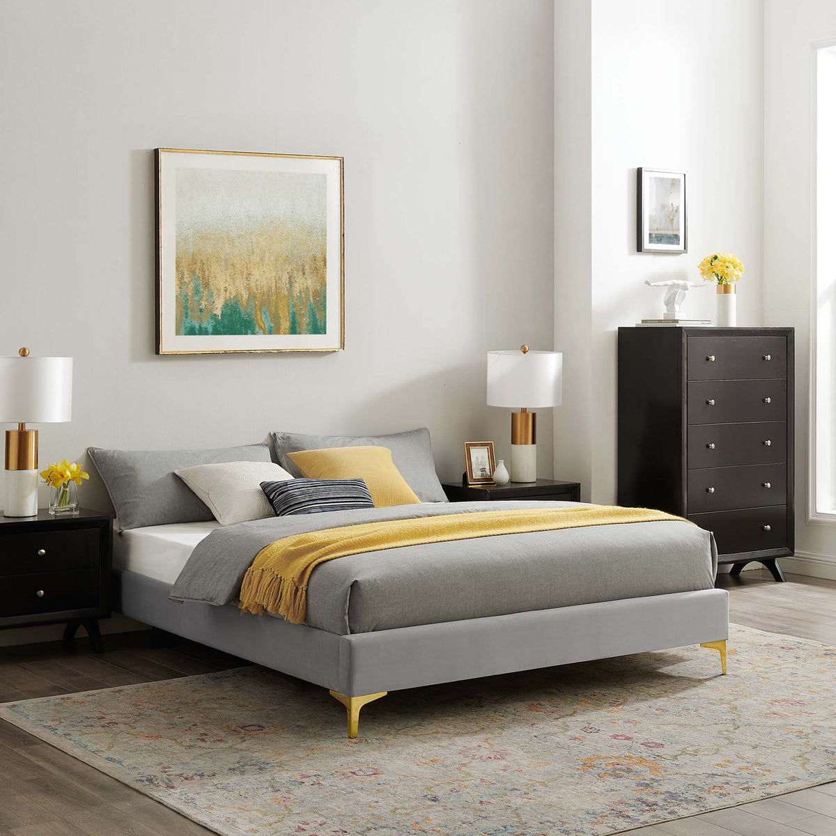 Sutton Light Gray Performance Velvet Full Bed Frame - Ornate Home