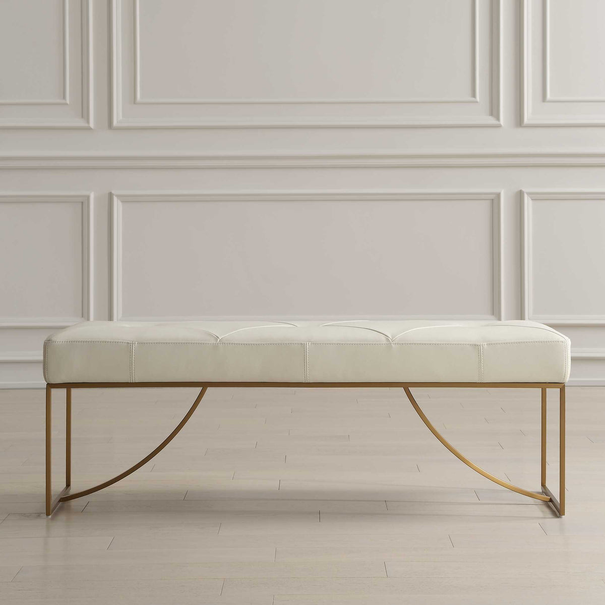 Swale Ivory Leather Bench - Ornate Home