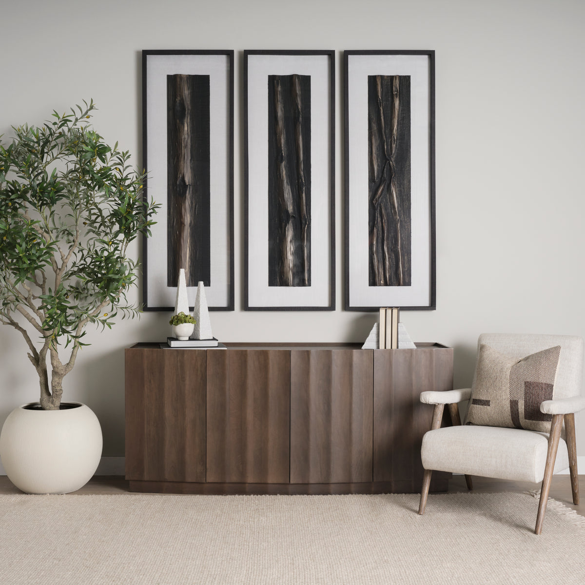 Swanson Dark Brown Wooden Scalloped Sideboard