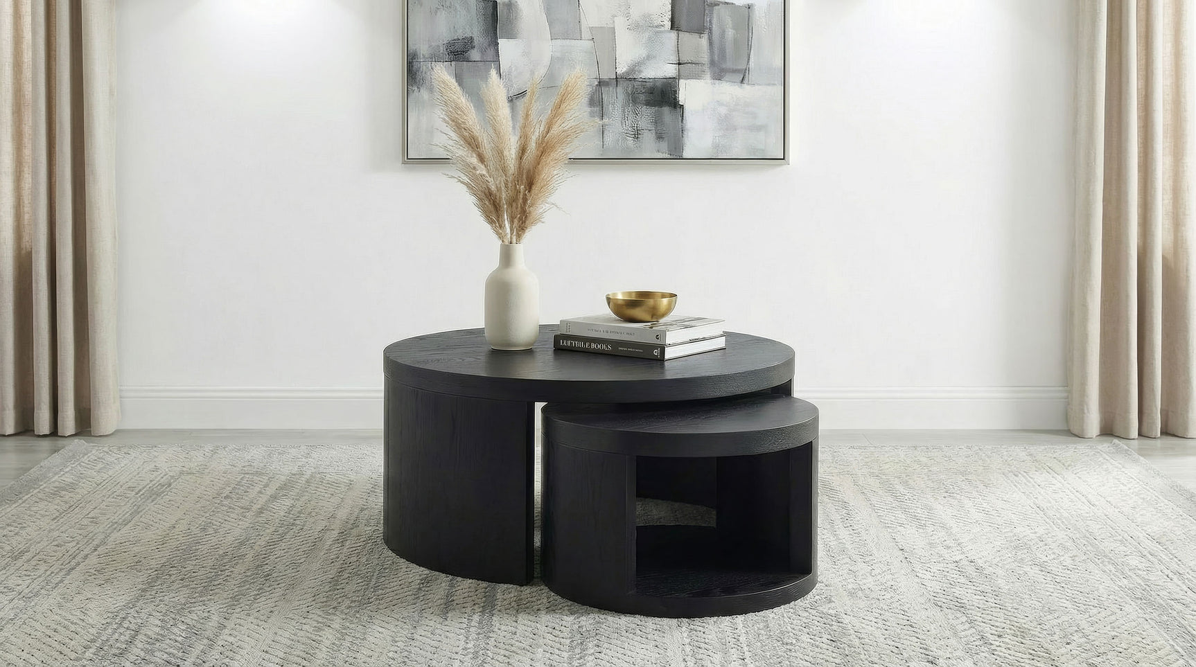 Sweeney Black 2-piece Round Wood Occasional Nesting Table Set - Ornate Home