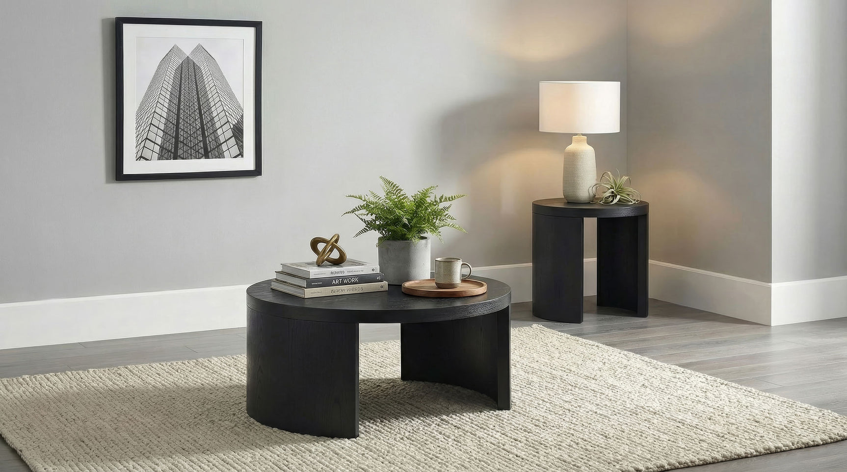 Sweeney Black 39-inch Round Wood Occasional Cocktail Coffee Table - Ornate Home