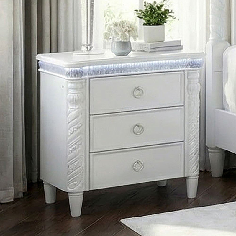 Swindon Pearl White Nightstand w/ LED - Ornate Home