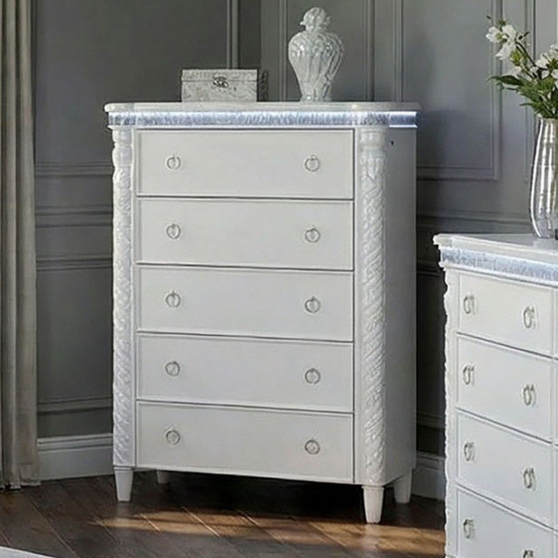 Swindon Pearl White 5 Pc. Queen Bedroom Set - Ornate Home
