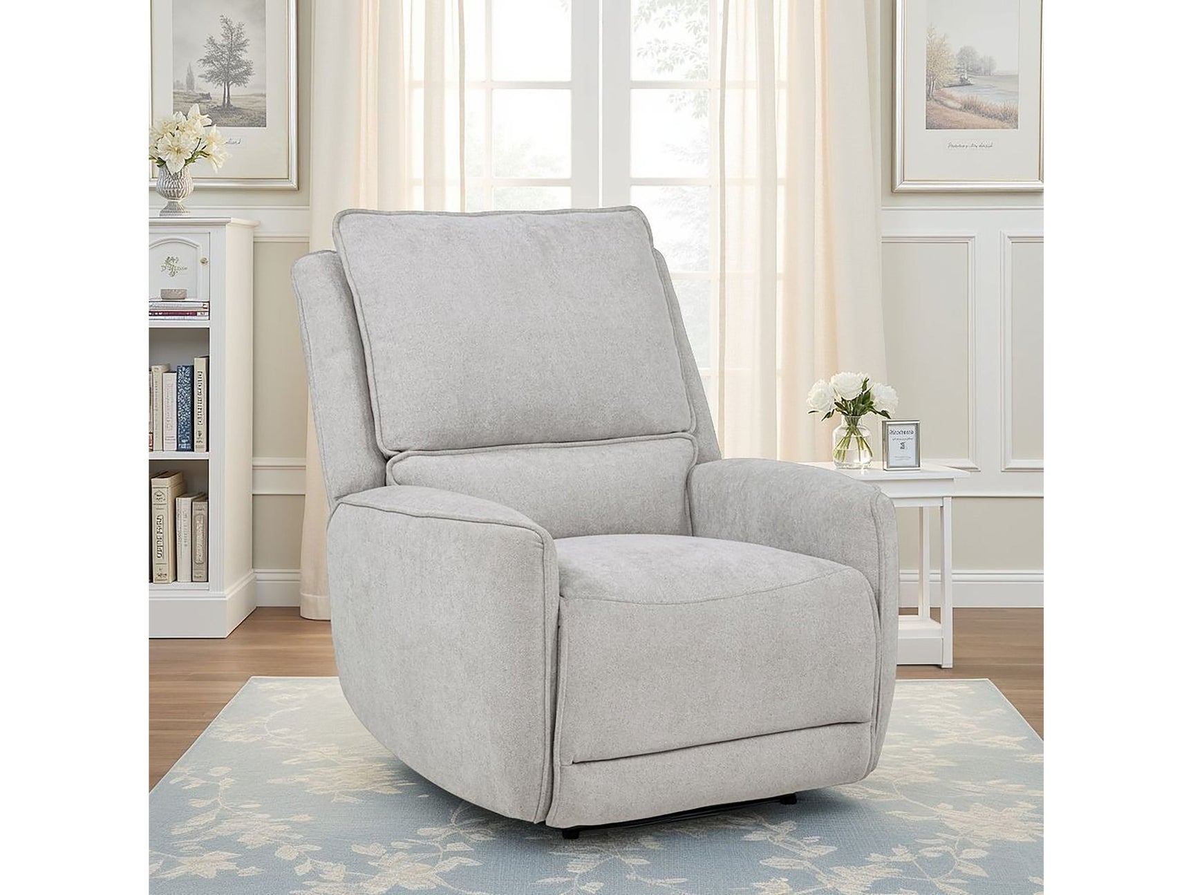 Sylmar Dove Grey Chenille Upholstered Power Recliner - Ornate Home