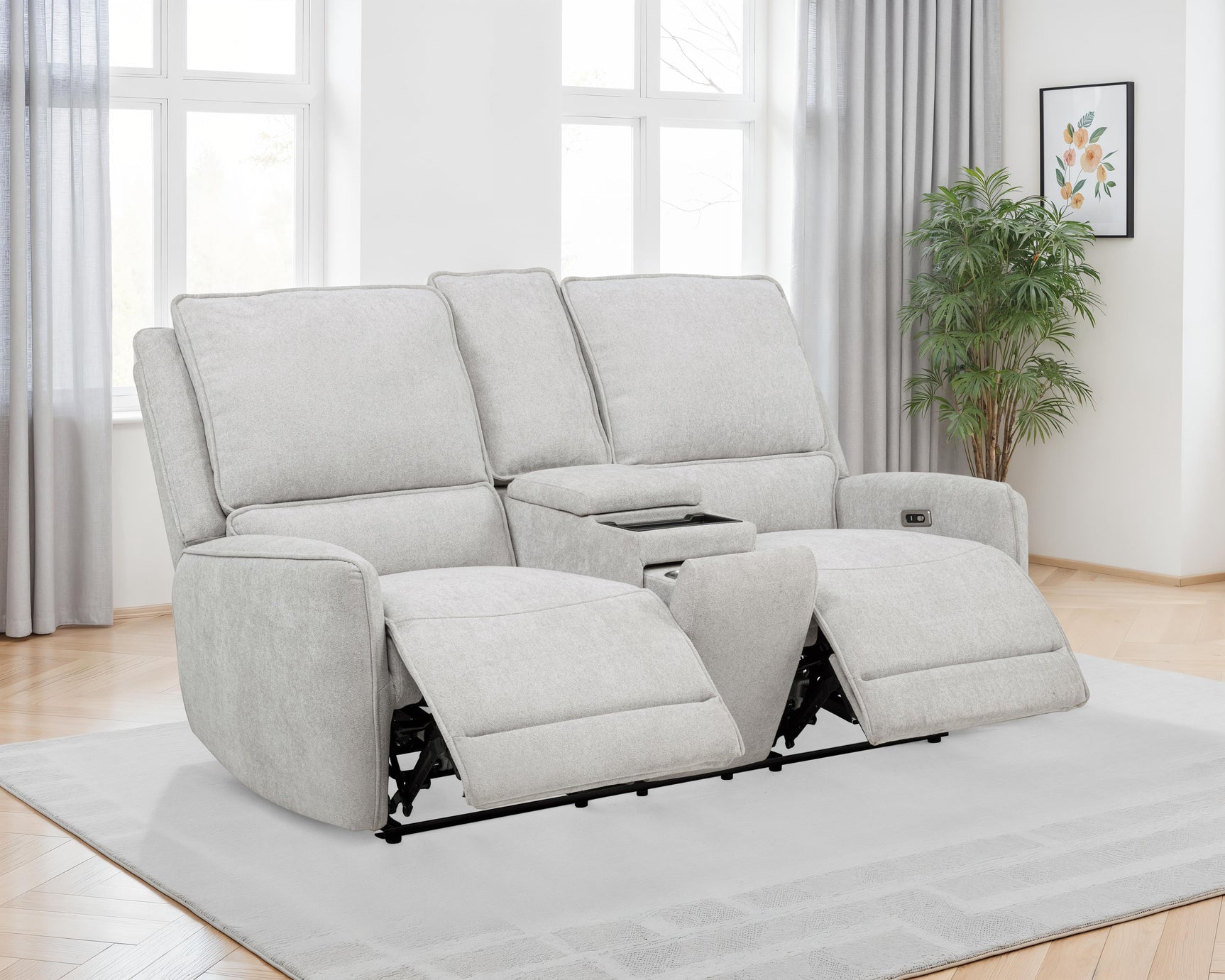 Sylmar Dove Grey Chenille Upholstered Power Reclining Loveseat - Ornate Home