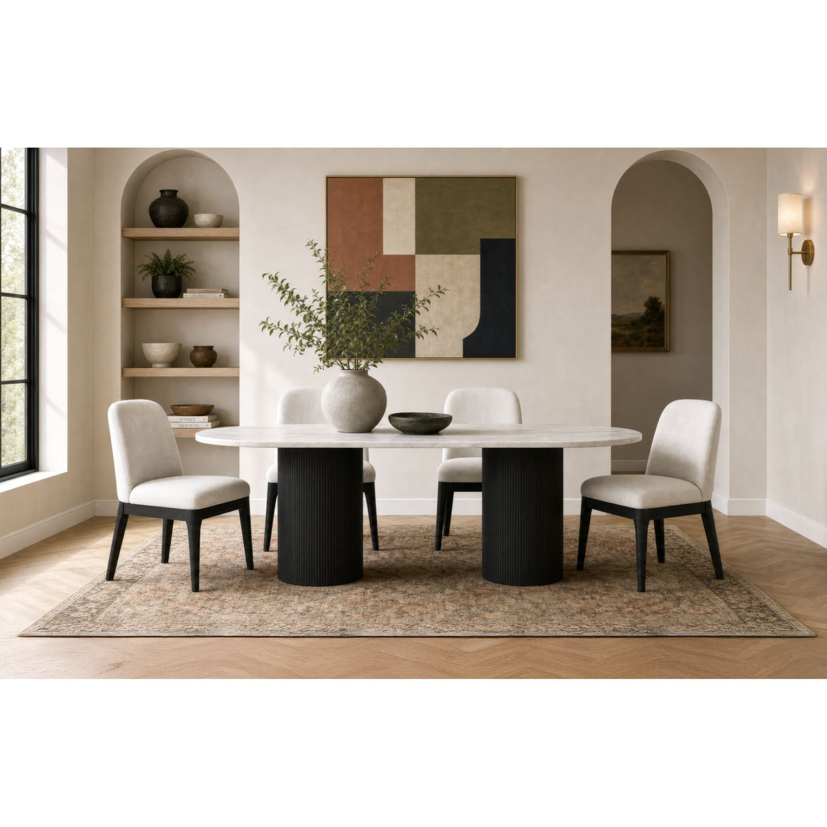 Sylvie Black/White 5-Piece Standard Height Dining Set with Grain (Oval Table & Four Chairs) - Ornate Home