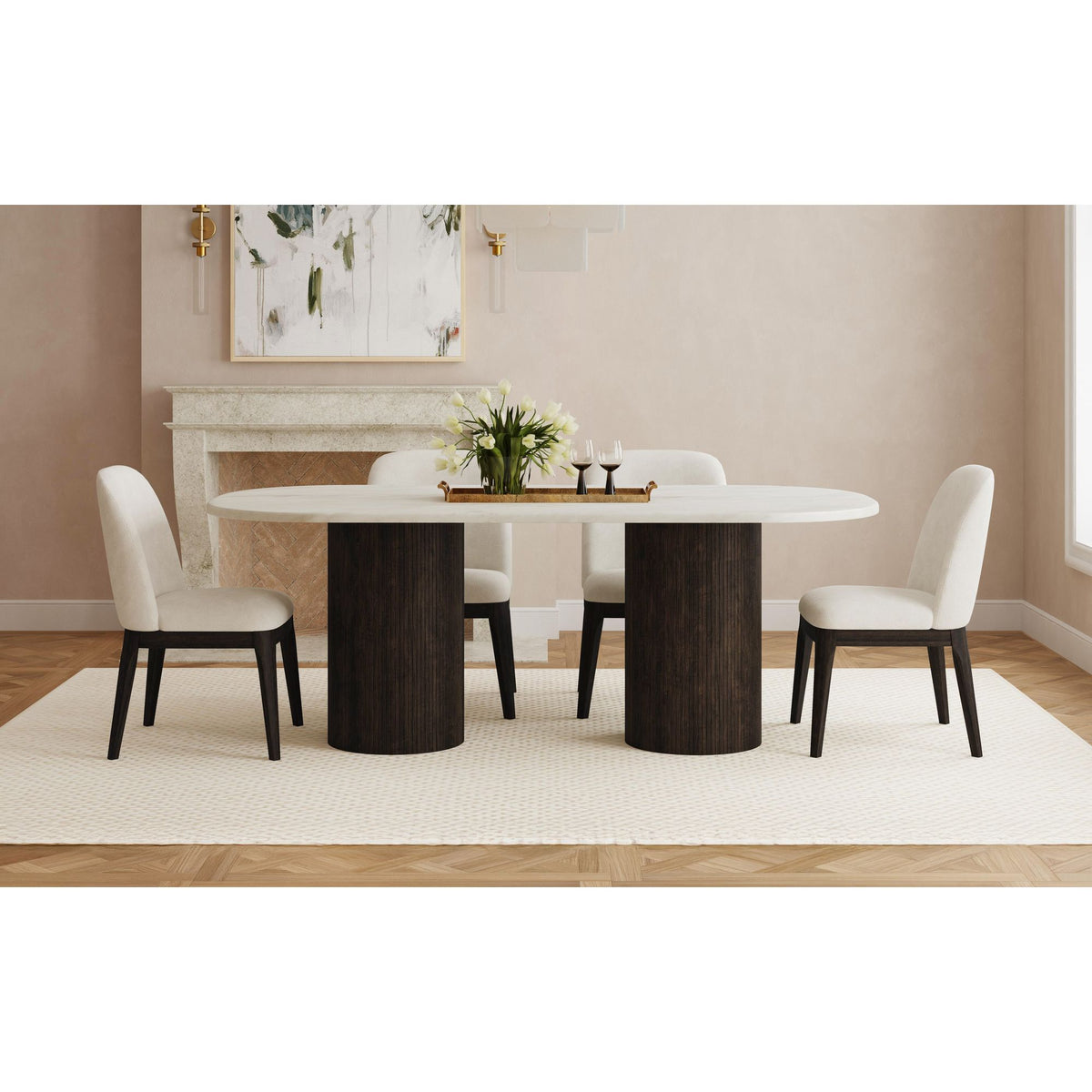 Sylvie Dark Brown/White 5-Piece Standard Height Dining Set with Oval Table & Four Chairs