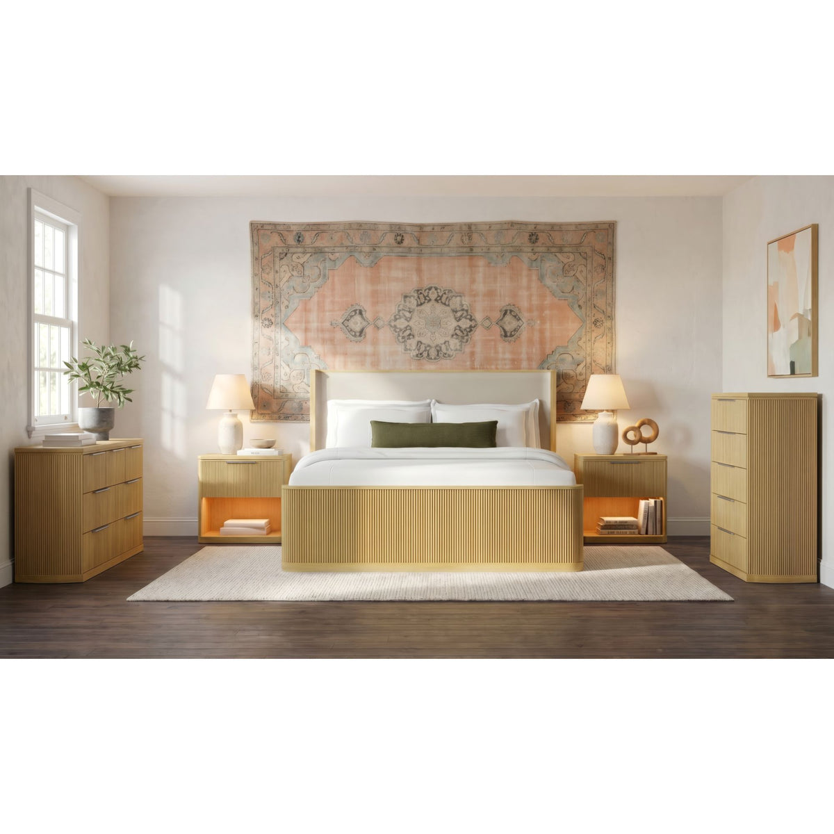Sylvie Natural 5-Piece King UPH Bedroom Set - Ornate Home