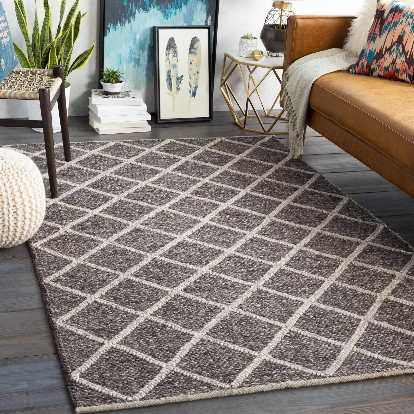 Syosset 2x3 Brown Trellis Wool&Viscose Rug - Clearance - Ornate Home