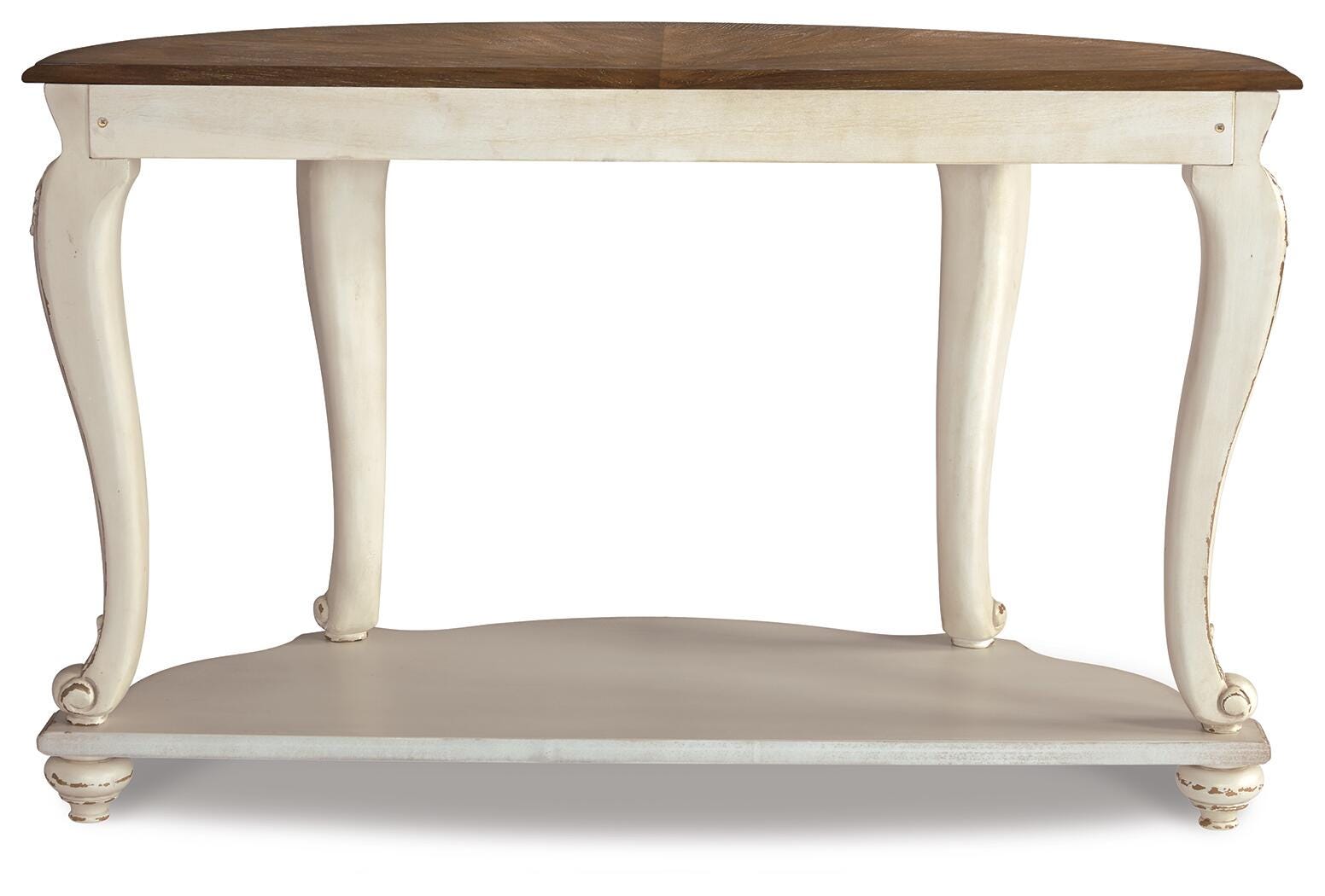 Realyn White/Brown Coffee Table, 2 End Tables and Console Table