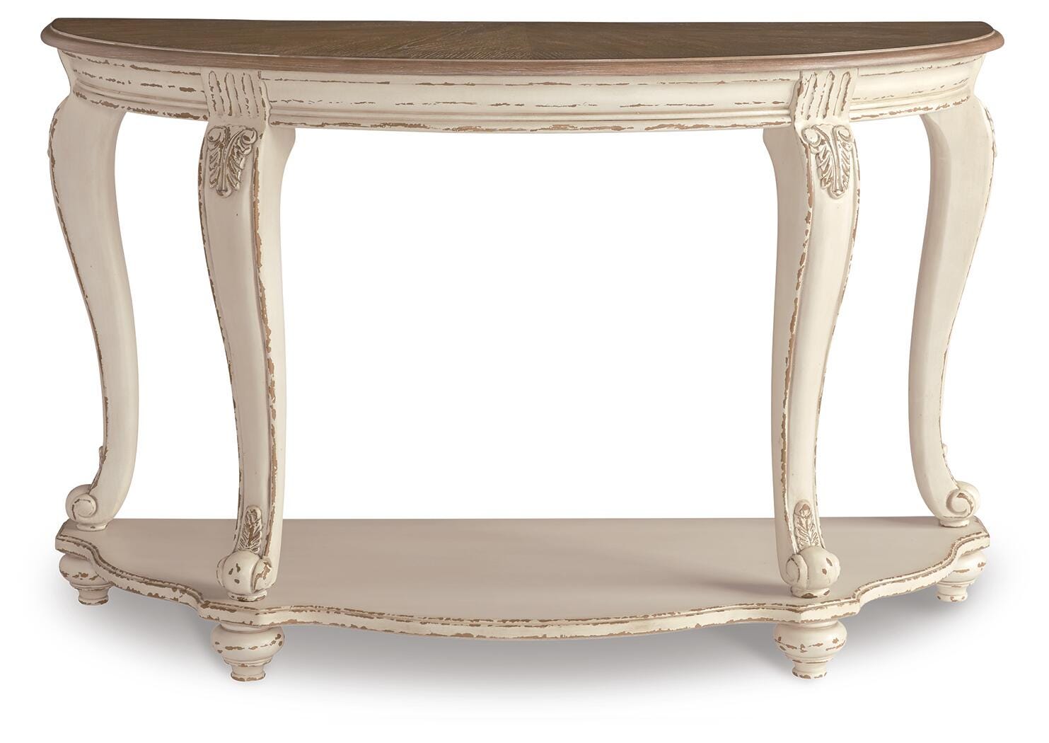 Realyn White/Brown Coffee Table, 2 End Tables and Console Table