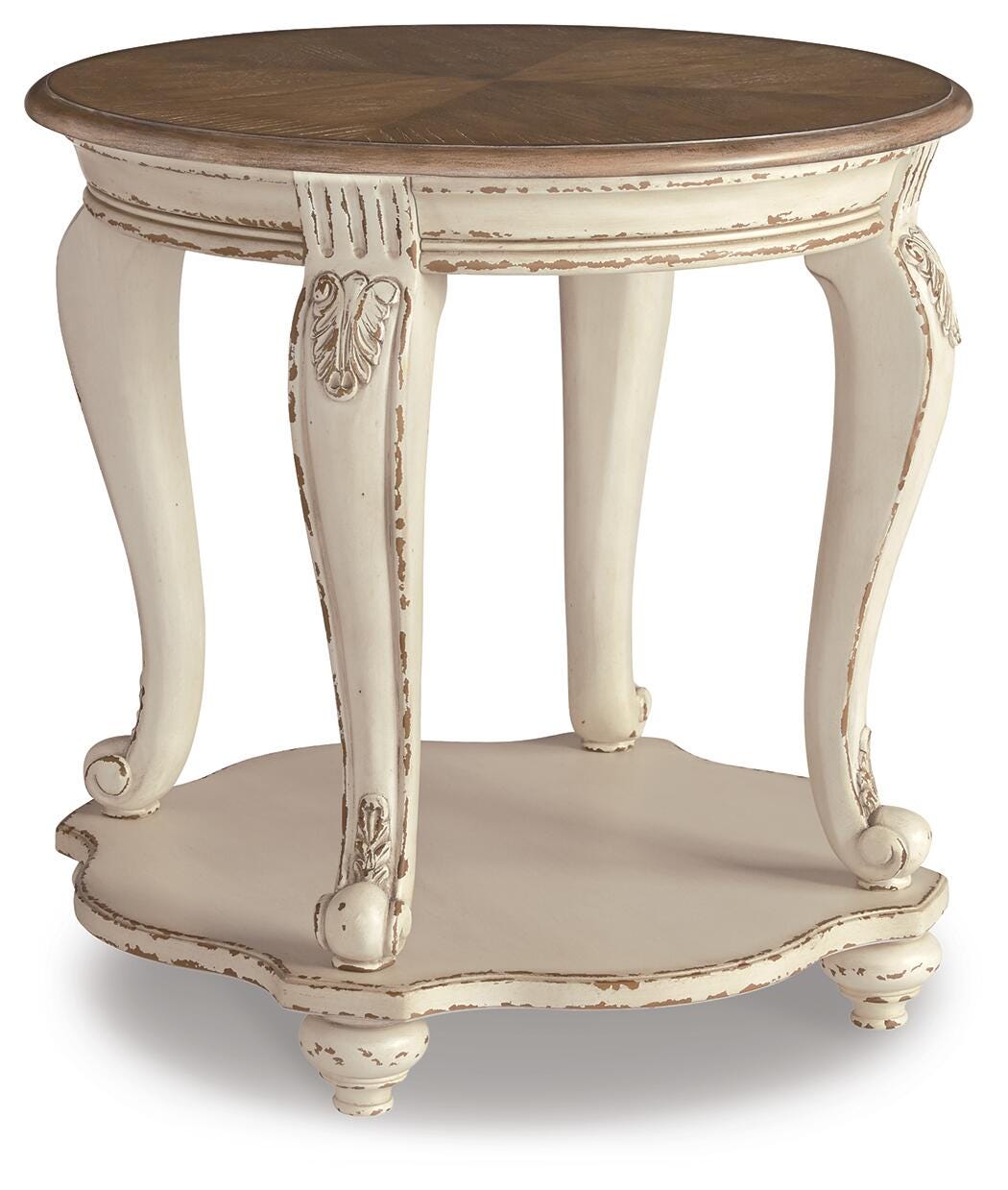 Realyn White/Brown Coffee Table, 2 End Tables and Console Table
