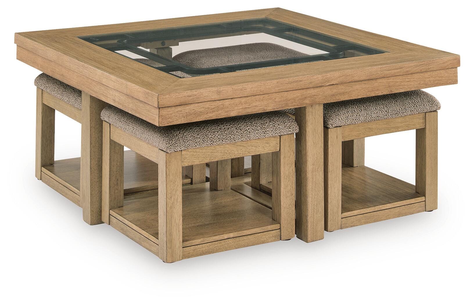 Wittenmyer Natural/Black Coffee Table with 4 Stools (Set of 5)
