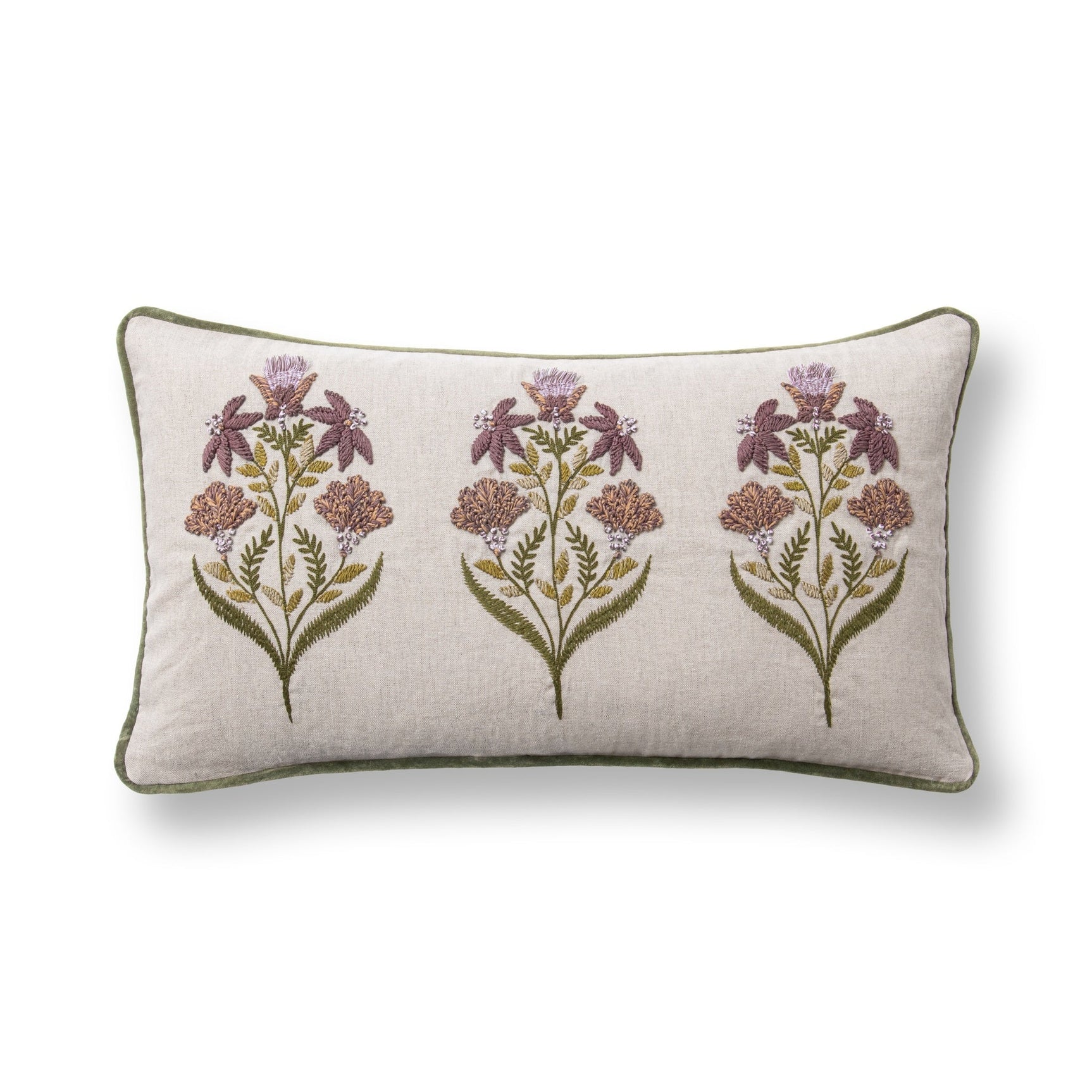 TD Belcourt Floral Olive Green Multi 14x26 Throw Pillow (Set of 2) - Ornate Home