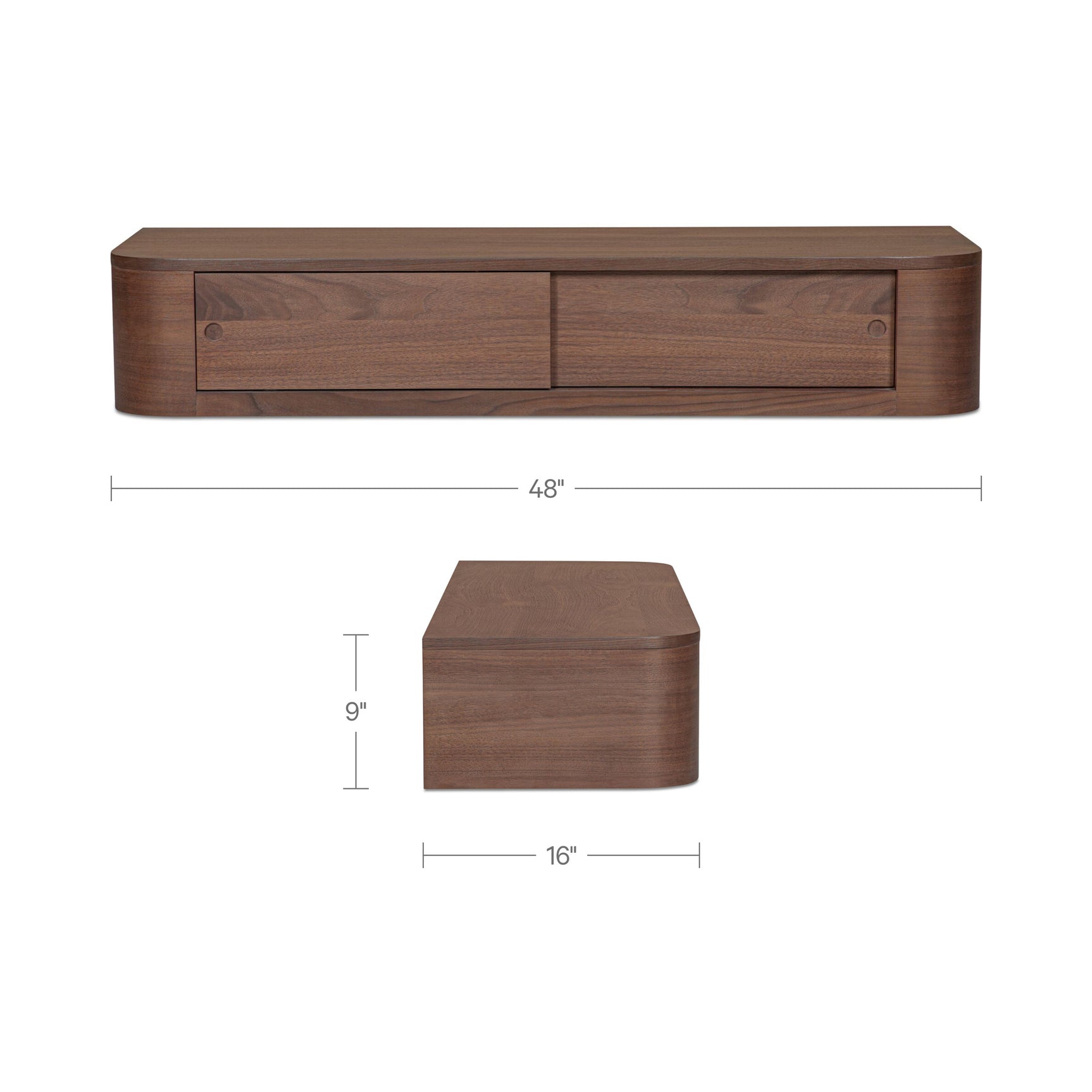 Round Off Walnut Floating Console Table