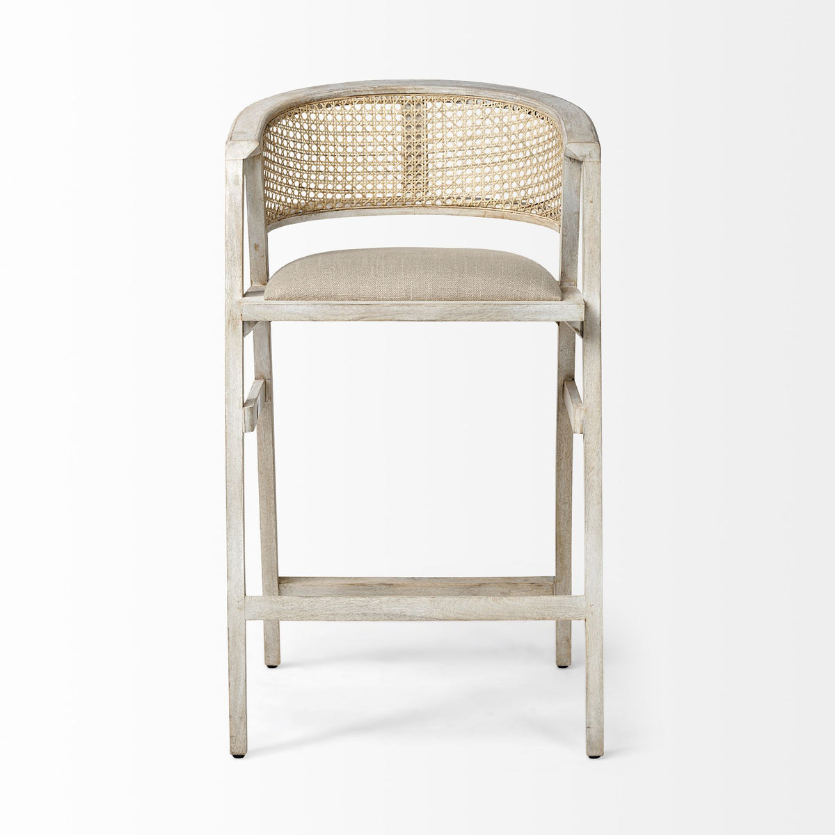 Tabitha Beige/Blonde Fabric/Rattan Seat Wood Frame Bar Stool - Ornate Home