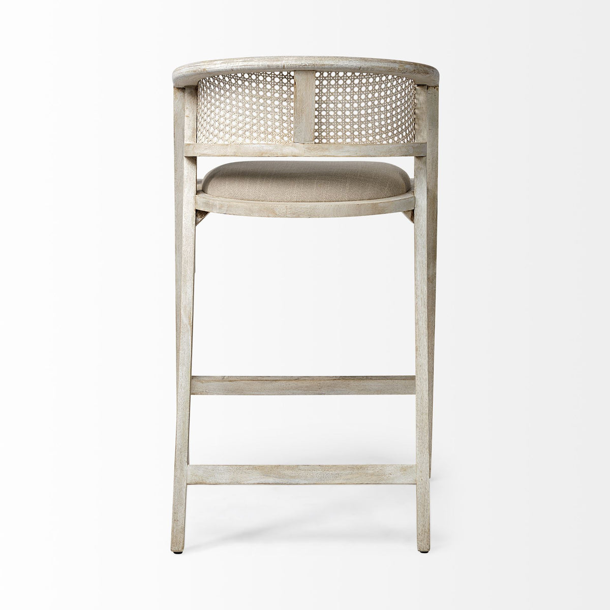 Tabitha Beige/Blonde Fabric/Rattan Seat Wood Frame Bar Stool - Ornate Home