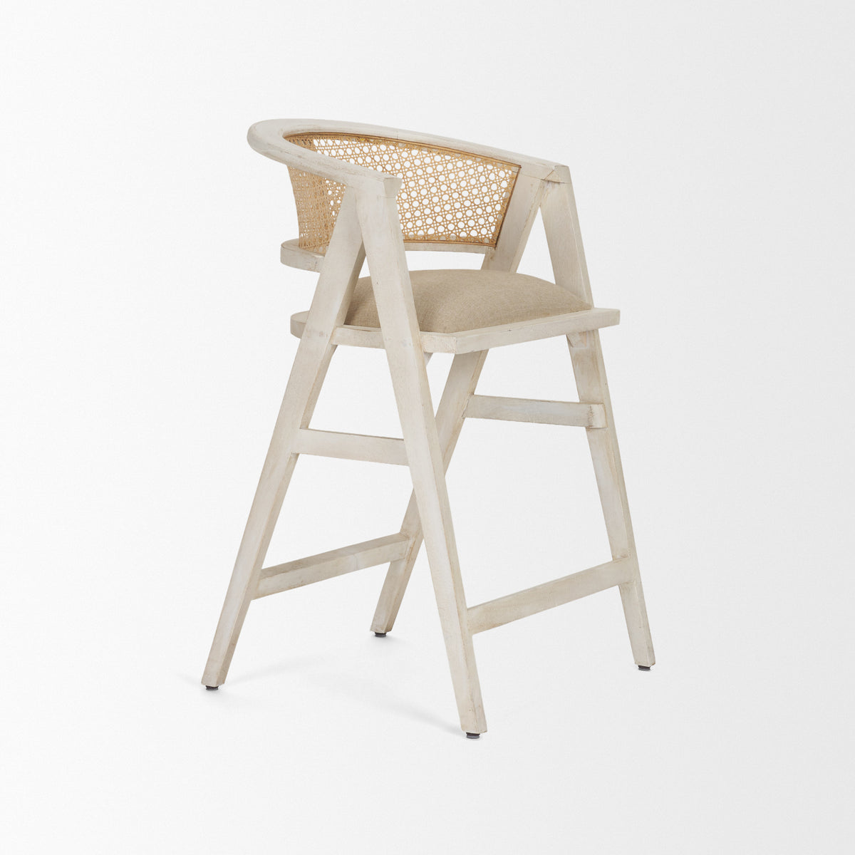 Tabitha Beige/Blonde Fabric/Rattan Seat Wood Frame Counter Stool - Ornate Home