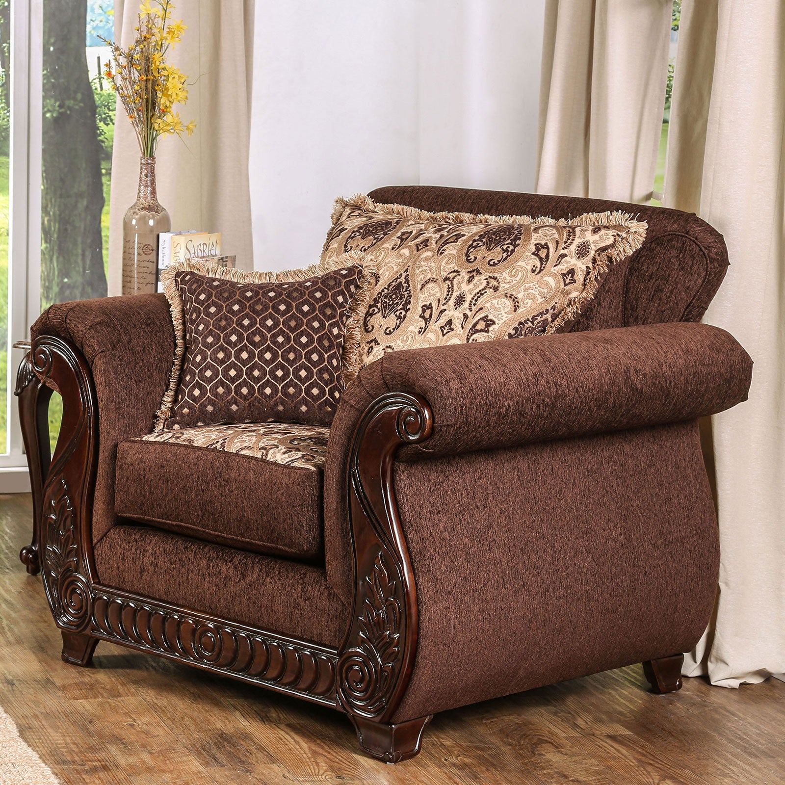 Tabitha Brown & Gold Stationary Sofa & Loveseat 2pc - Ornate Home