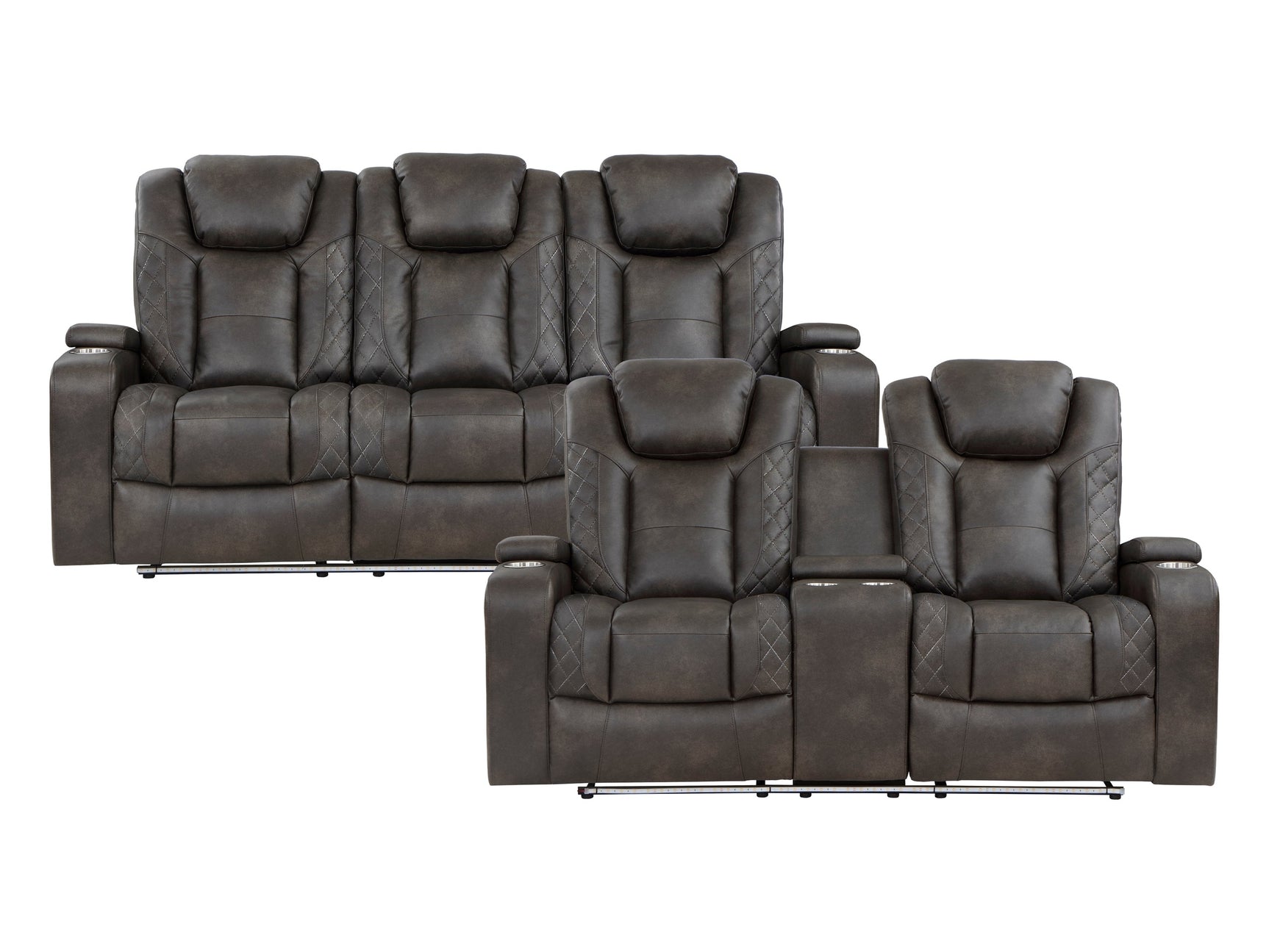 Tabor Brownish Gray Power Reclining Sofa and Loveseat - Ornate Home