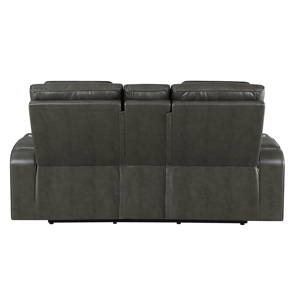 Taddeo Dark Gray Leatherette Power Motion Loveseat w/Console - Ornate Home