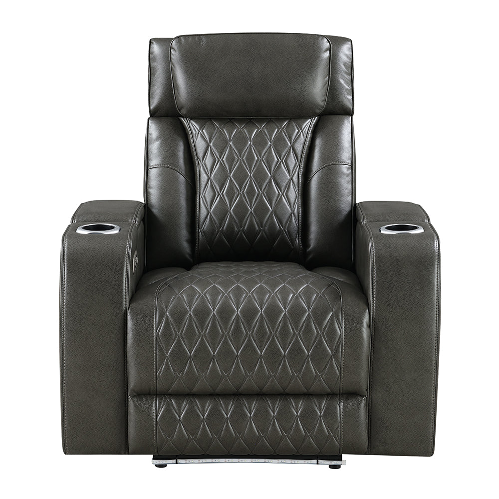 Taddeo Dark Gray Leatherette Power Motion Recliner - Ornate Home