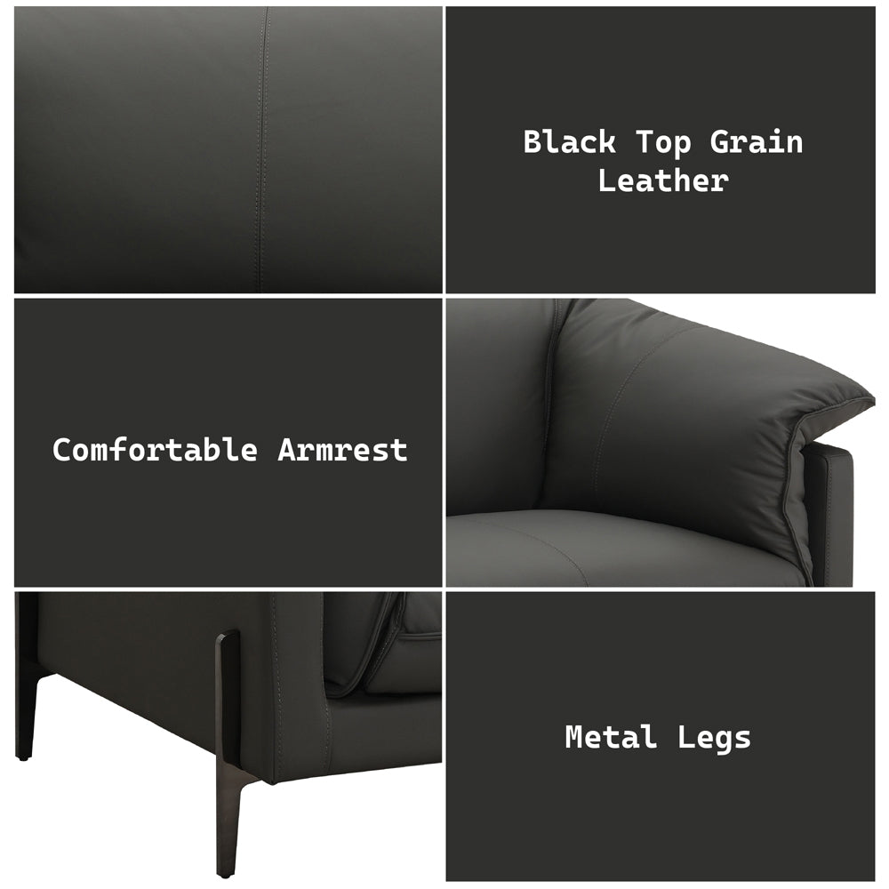 Tadi Black Top Grain Leather Loveseat - Ornate Home