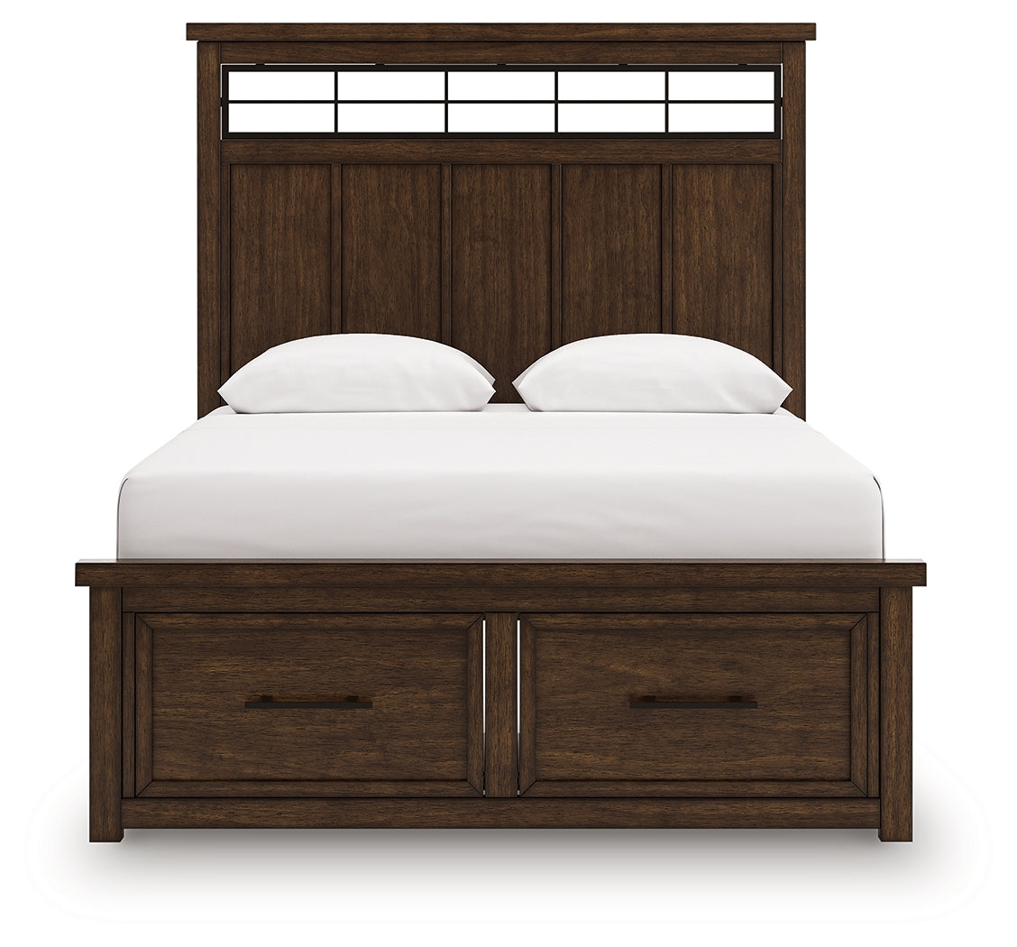 Taffenbrook Medium Brown Queen Panel Storage Bed, Dresser and Mirror - Ornate Home