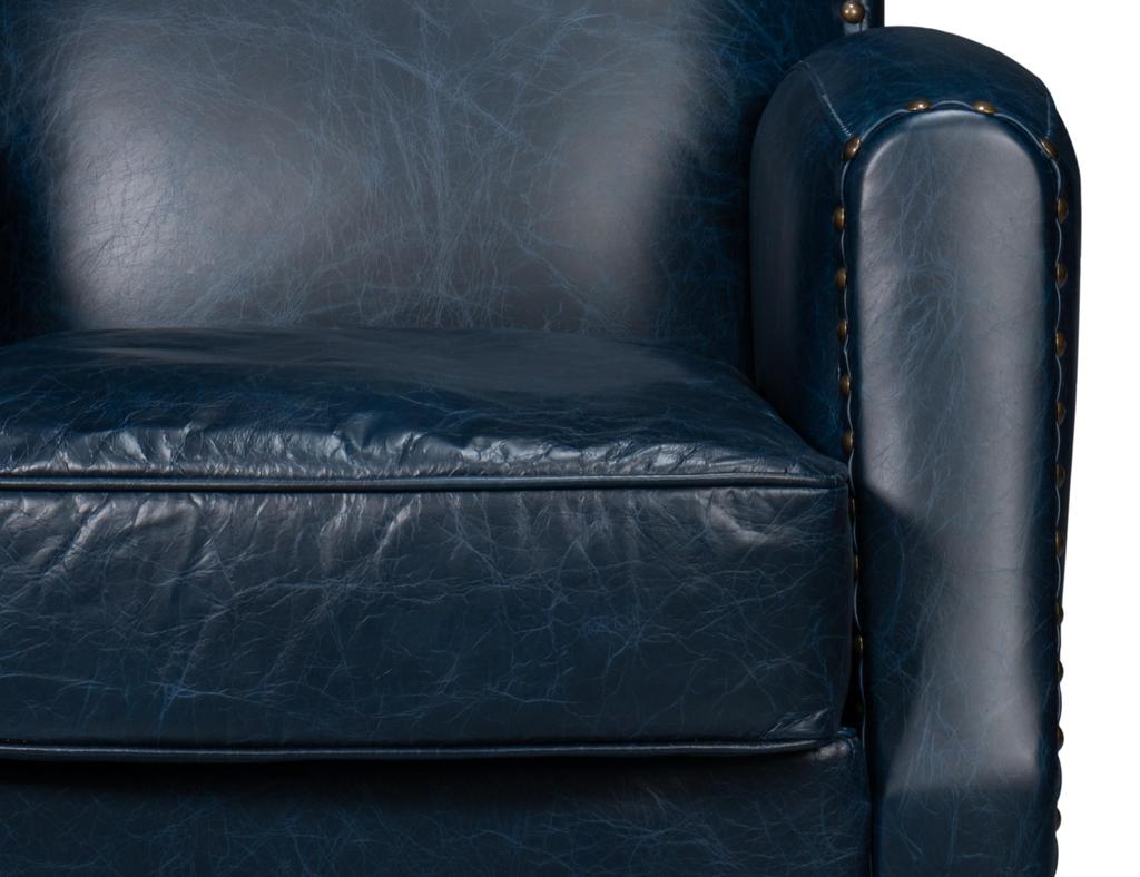 Taft Blue Leather Swivel Chair - Ornate Home