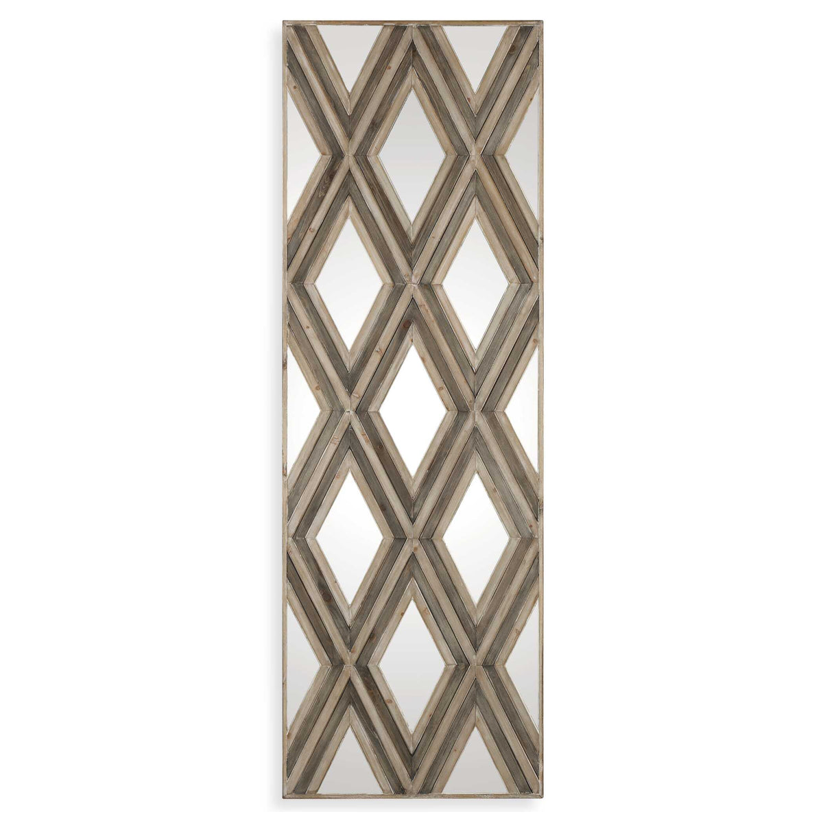 Tahira Woodtone Geometric Argyle Pattern Wall Mirror - Ornate Home