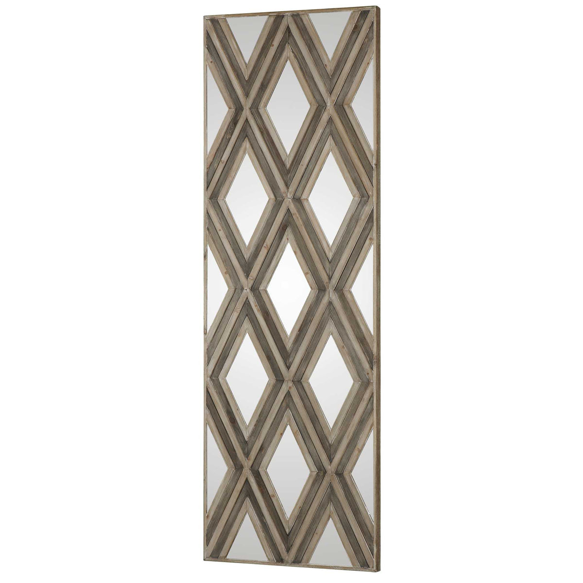 Tahira Woodtone Geometric Argyle Pattern Wall Mirror - Ornate Home
