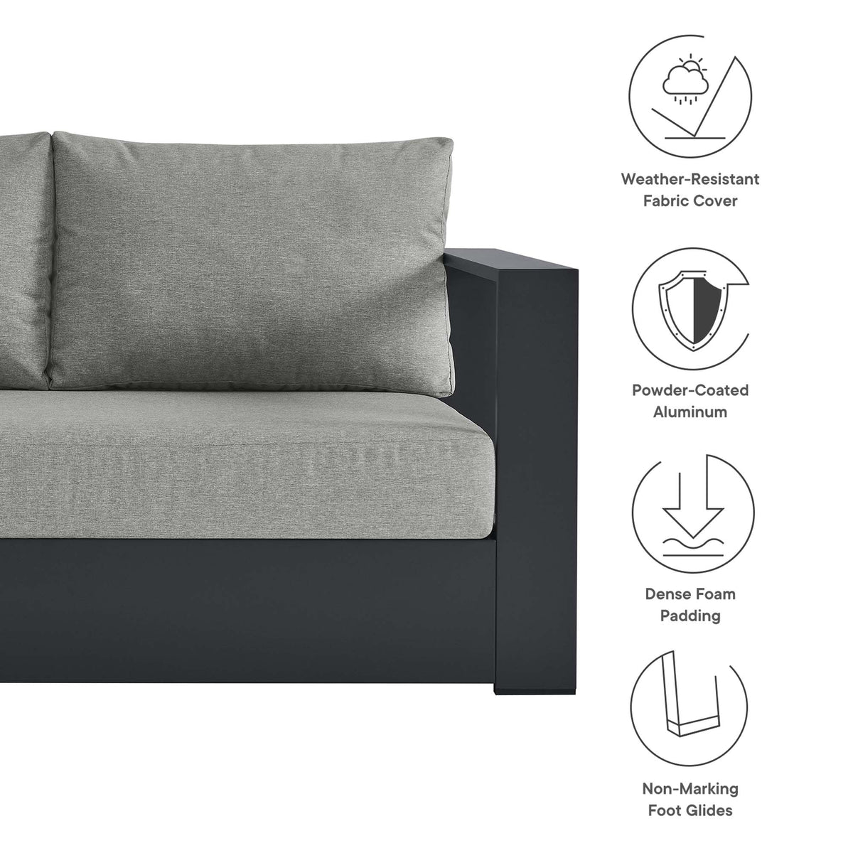 Tahoe Gray 3-Piece Outdoor Patio Powder-Coated Aluminum Left-Facing Chaise Sectional Sofa Set - Ornate Home