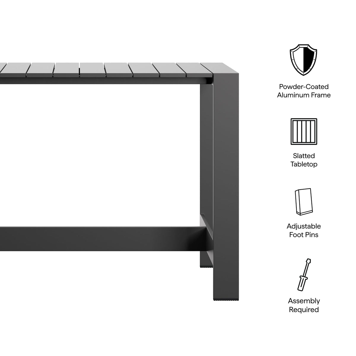 Tahoe Gray 59 Inch Rectangle Outdoor Patio Aluminum Bar Table - Ornate Home