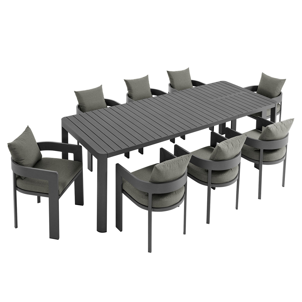 Tahoe Gray/Charcoal 9-Piece Outdoor Patio Aluminum Dining Set With Extendable Table - Ornate Home