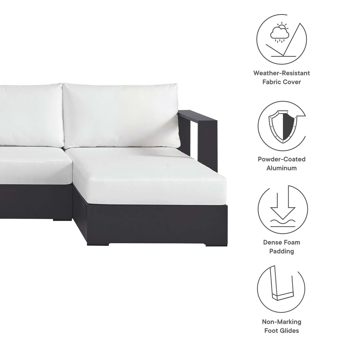 Tahoe Gray/White 4-Piece Outdoor Patio Powder-Coated Aluminum Sectional Sofa Set - Ornate Home
