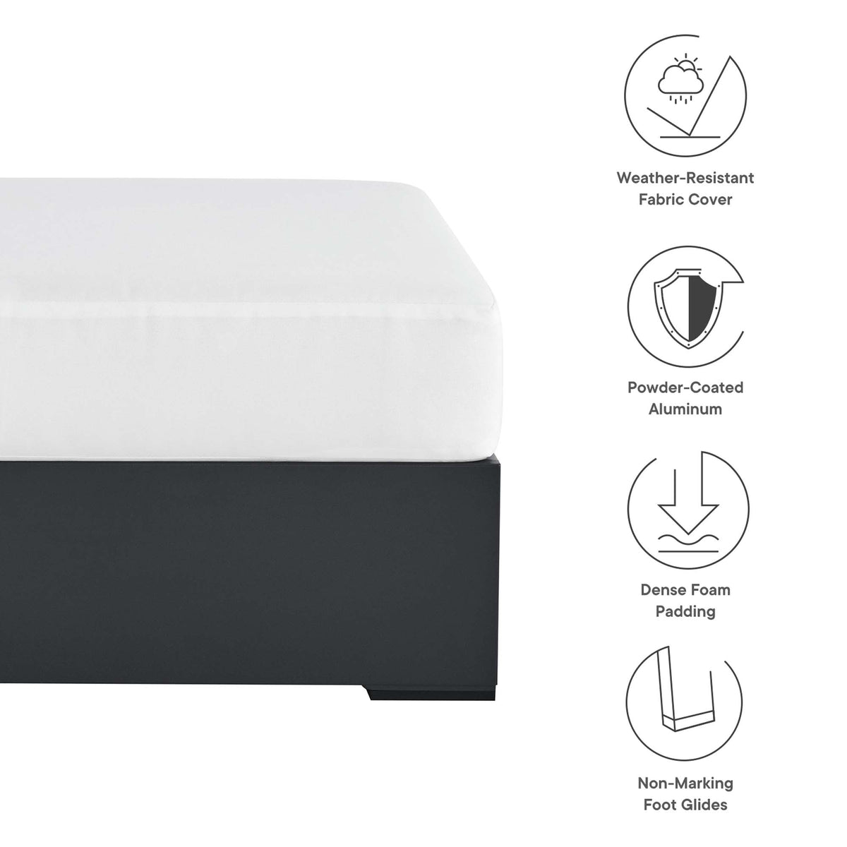 Tahoe Gray/White Outdoor Patio Powder-Coated Aluminum Ottoman - Ornate Home