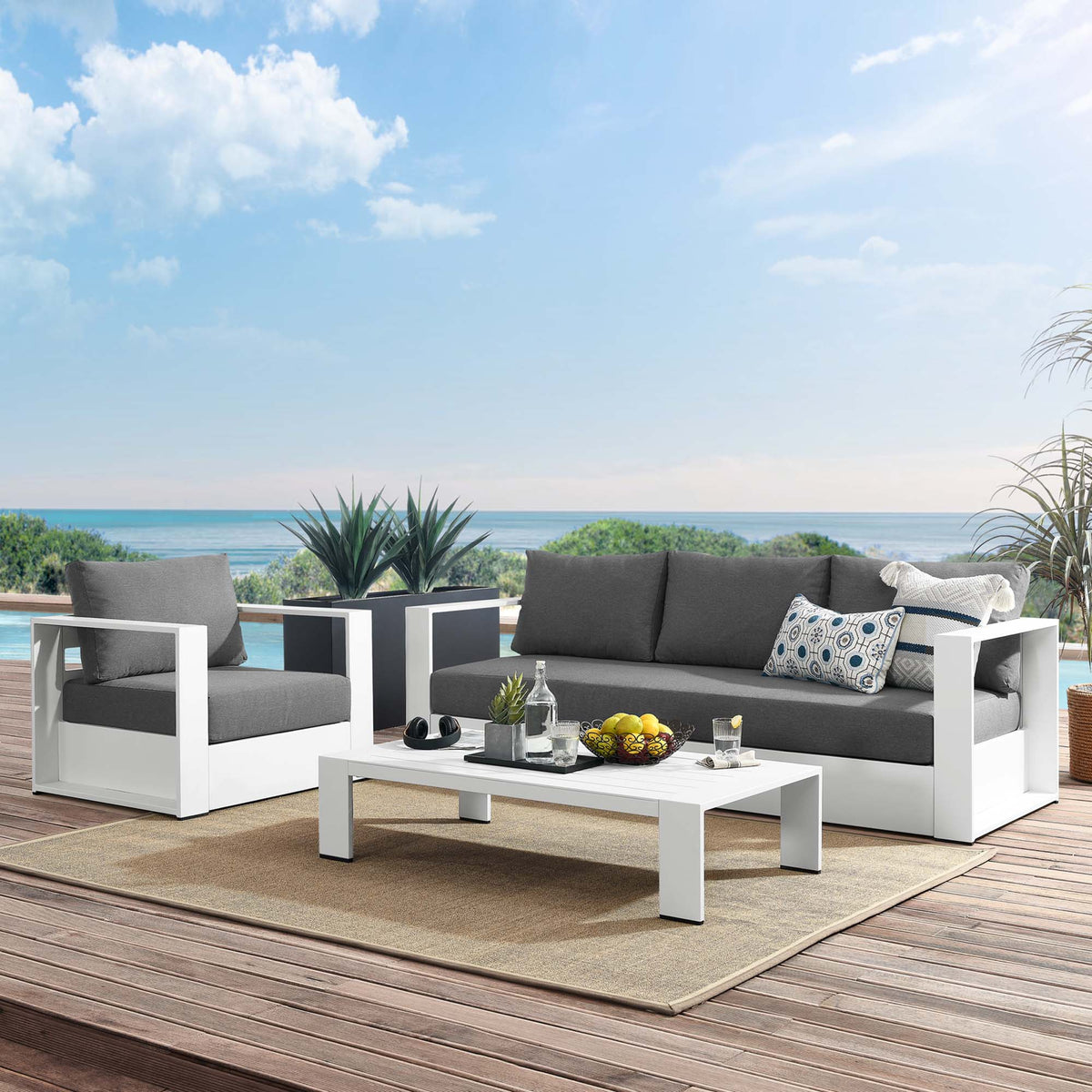 Tahoe White/Charcoal 3-Piece Outdoor Patio Powder-Coated Aluminum Set - Ornate Home