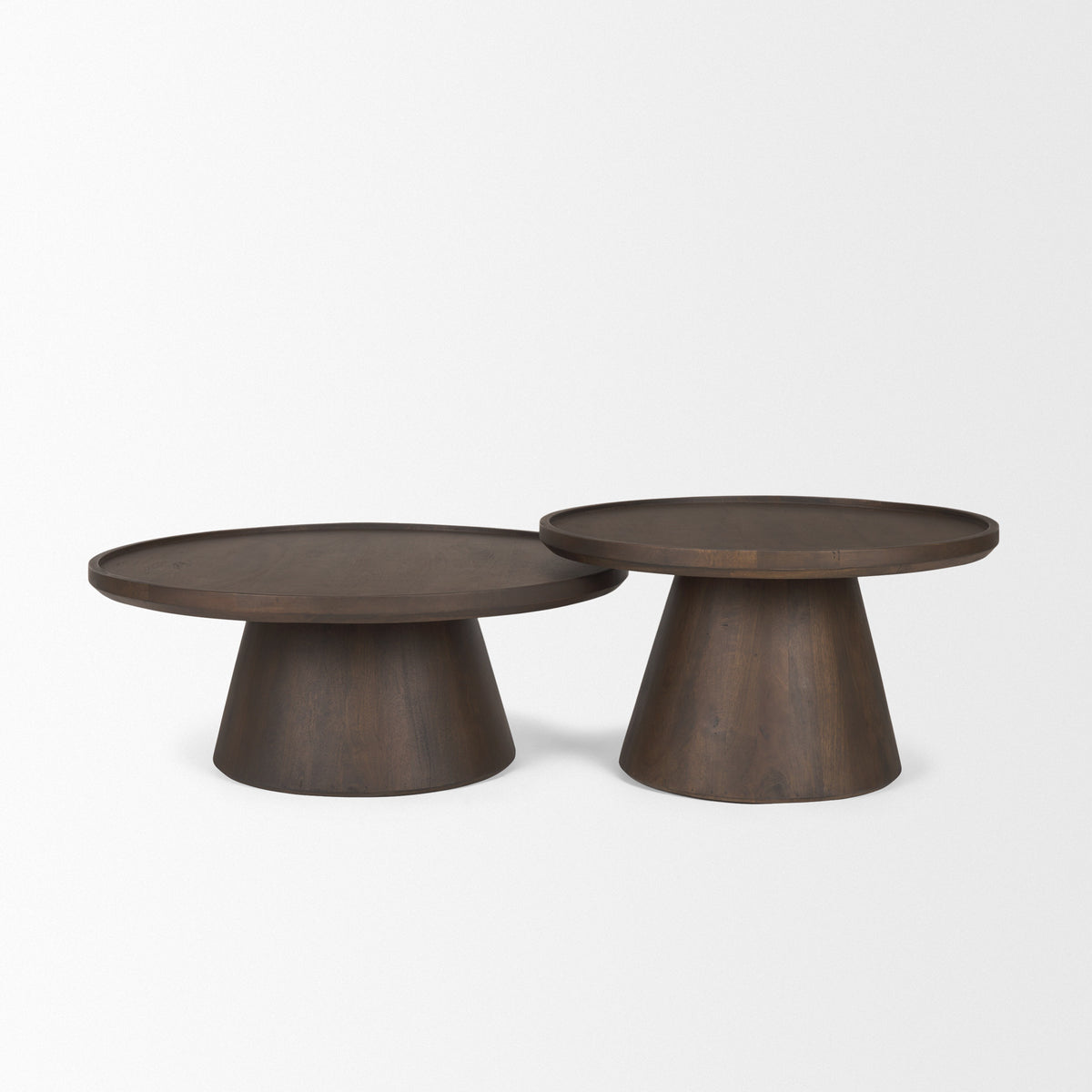 Takoda Dark Brown Wood Tapered Drum Nesting Coffee Tables - Ornate Home