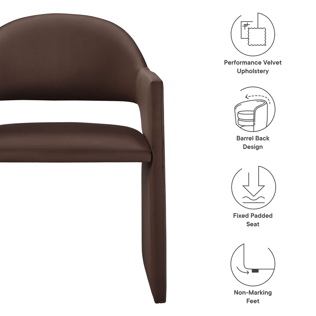 Talia Chocolate Brown Performance Velvet Dining Armchair - Ornate Home
