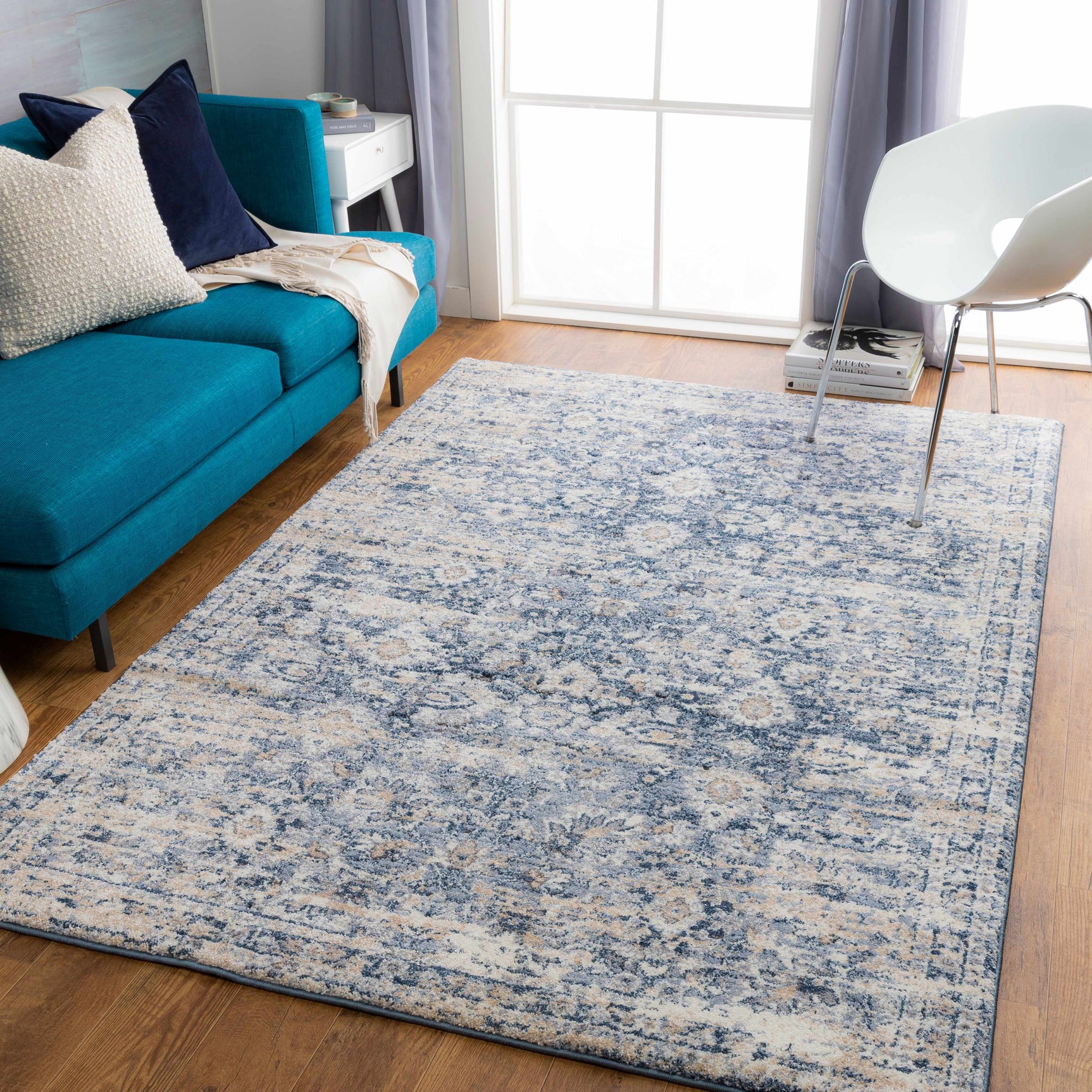 Talihina Denim Damask Area Rug - Ornate Home