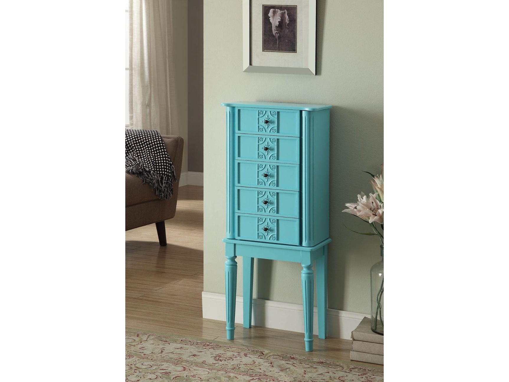 Tammy Light Blue Jewelry Armoire - Ornate Home