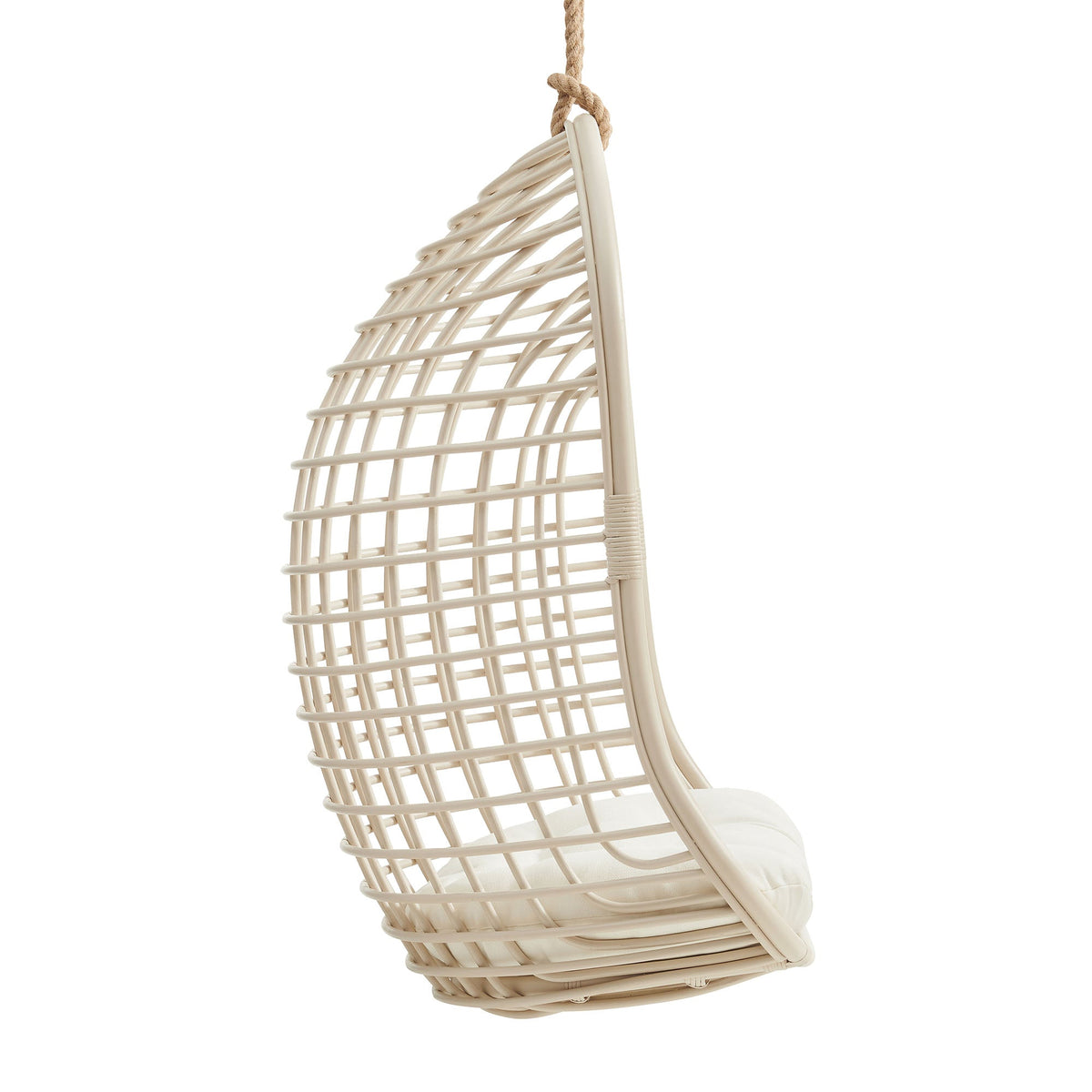 Tamsin Light Tan White Open Grid Weave Natural Rattan Hanging Chair