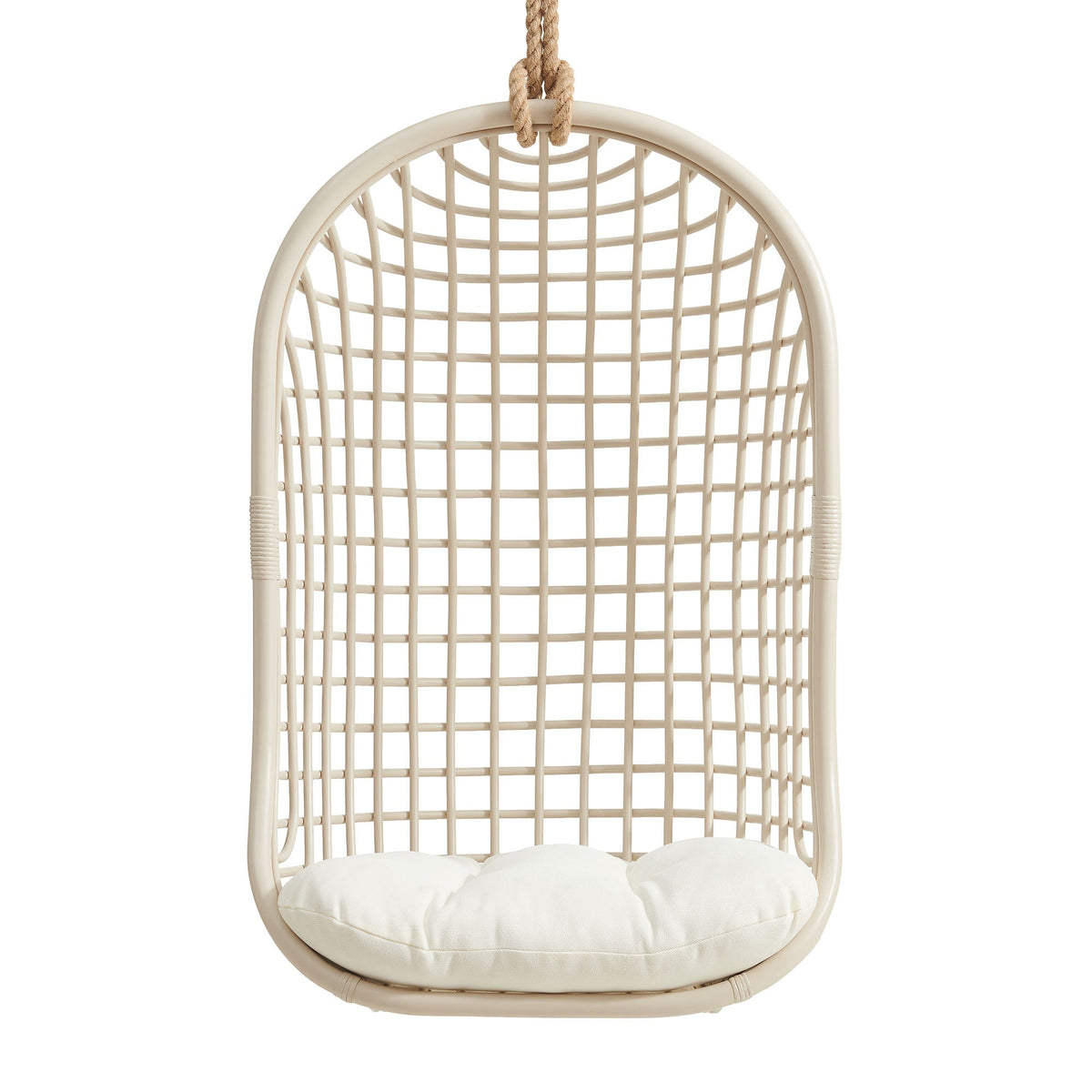Tamsin Light Tan White Open Grid Weave Natural Rattan Hanging Chair