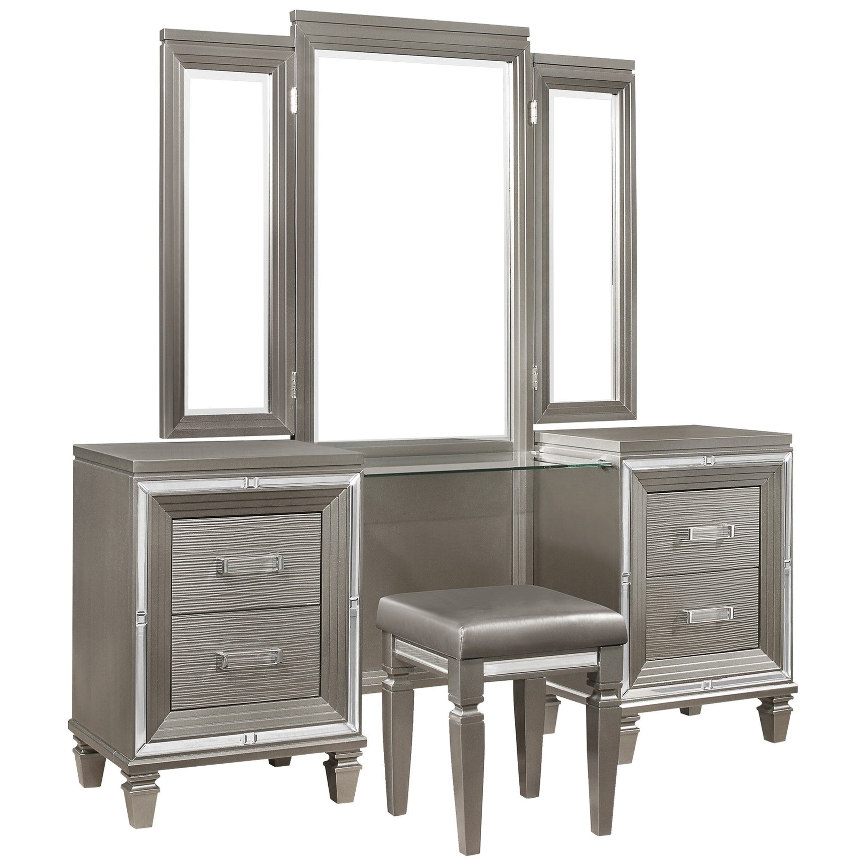 Tamsin Silver-Gray Vanity Dresser with Mirror - Ornate Home