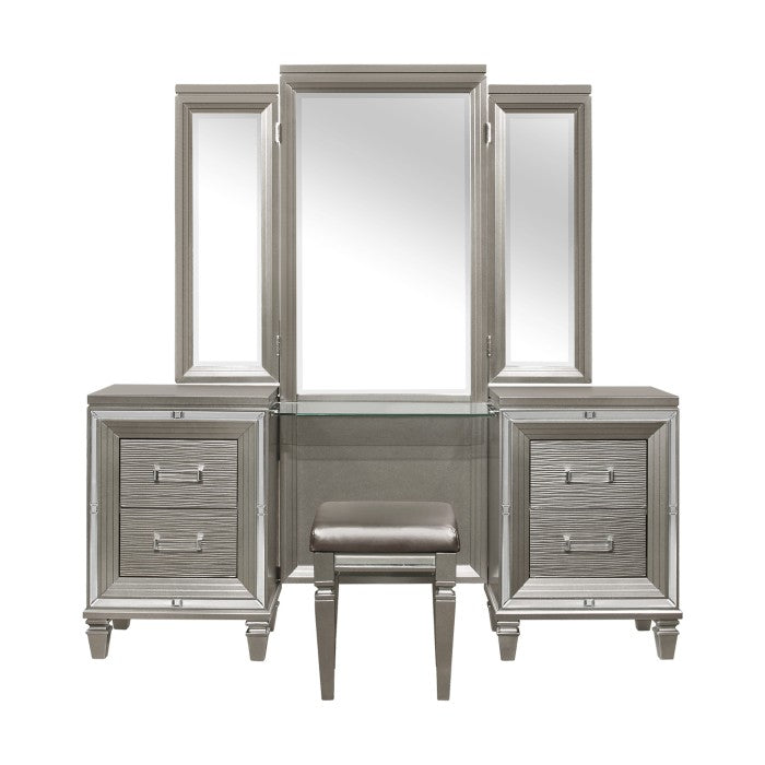Tamsin Silver-Gray Vanity Dresser with Mirror - Ornate Home